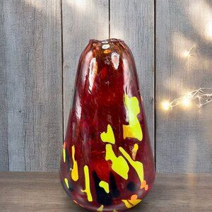 Red Art Glass Vase With Multicolor Spots Glass Vase Bottle Small Mouth Glassware